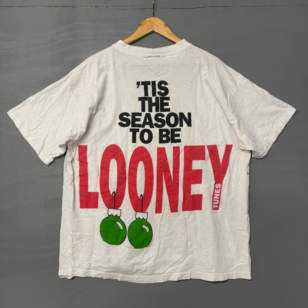 Looney Tunes Shirt White Vintage 1993 Christmas AOP All Over Print XL - Picture 2 of 6